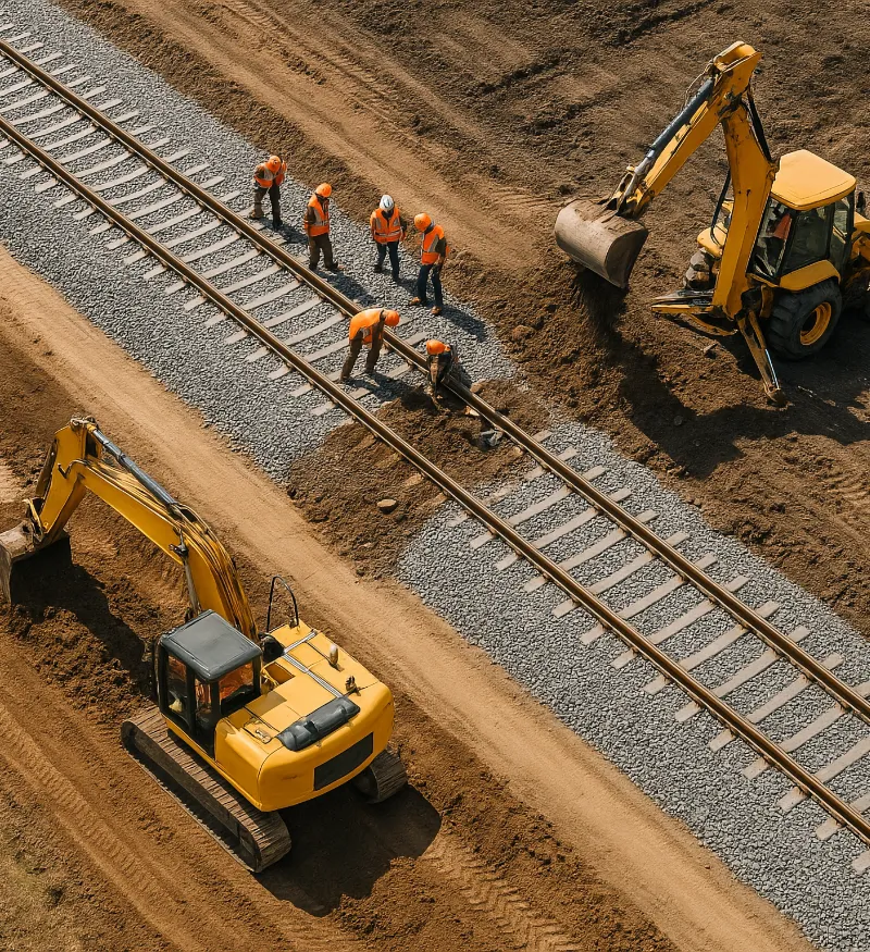 engineers building a rail track aerial view